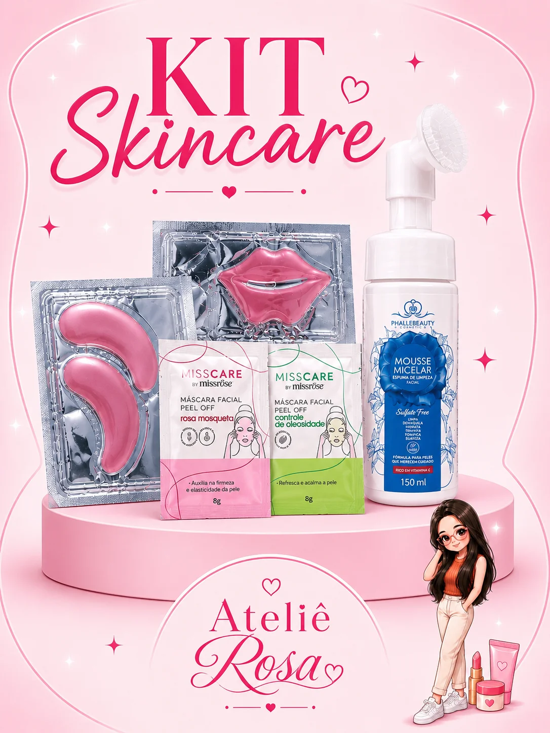 Kit de Skincare Facial 5 Itens – Limpeza e Hidratação