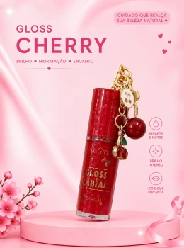 Gloss Cherry Brilho Hidratação Encanto Hidrata e Nutre Brilho Intenso Cor que Encanta