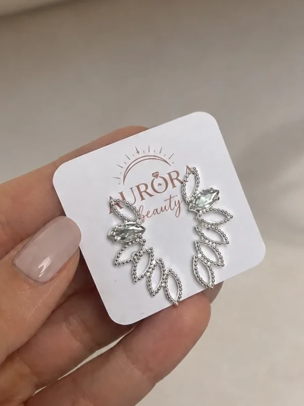Brinco folha com pedra