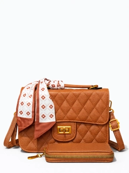 Bolsa Feminina Com Carteira, Lenço e Alça Transversal
