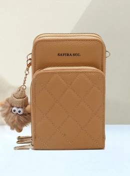 Bolsa Transversal Compacta Feminina – Cor Caramelo | 3 Compartimentos com Zíper