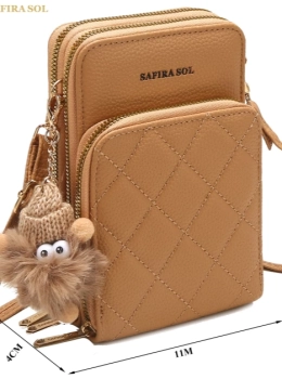Bolsa Transversal Compacta Feminina – Cor Caramelo | 3 Compartimentos com Zíper