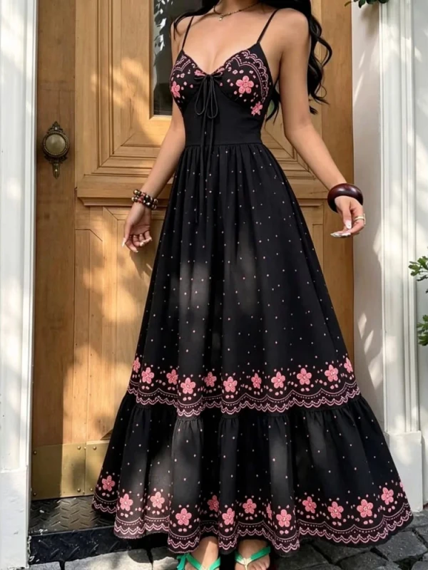 Vestido longo com decote em V - foto 5 de 5