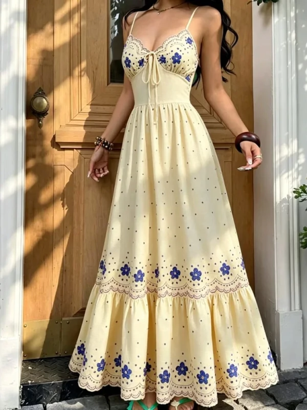 Vestido longo com decote em V - foto 4 de 5