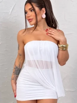 Conjunto Saia Justa e Blusa Tomara Que Caia com tule - foto 3 de 5