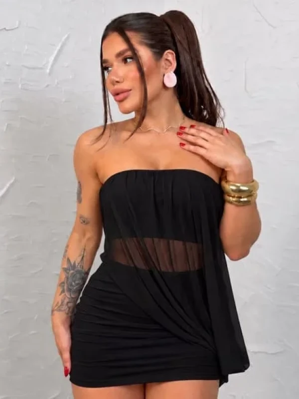 Conjunto Saia Justa e Blusa Tomara Que Caia com tule - foto 4 de 5