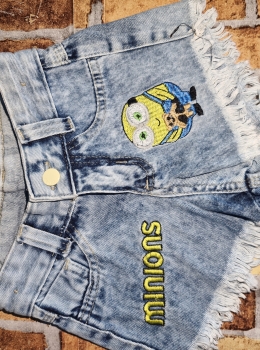 Bermuda Jeans Infantil Feminina Bordado Minions