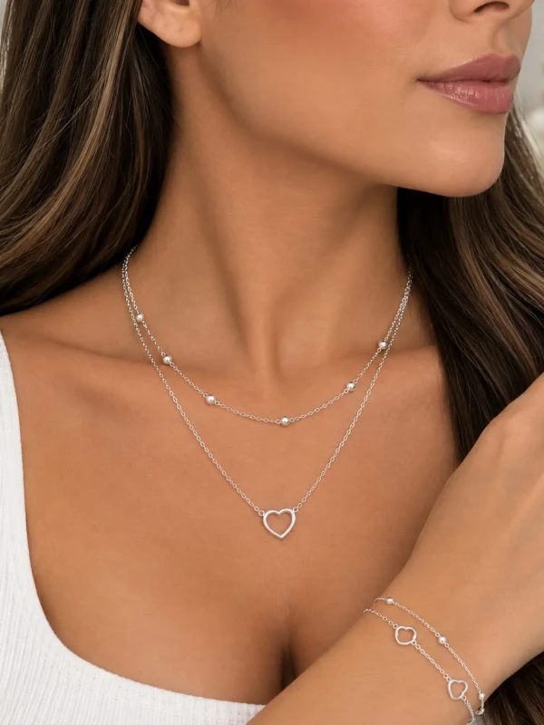 ✨️ Conjunto Colar e Pulseira Duplo Banhado a Prata 925