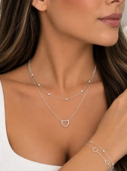 ✨️ Conjunto Colar e Pulseira Duplo Banhado a Prata 925