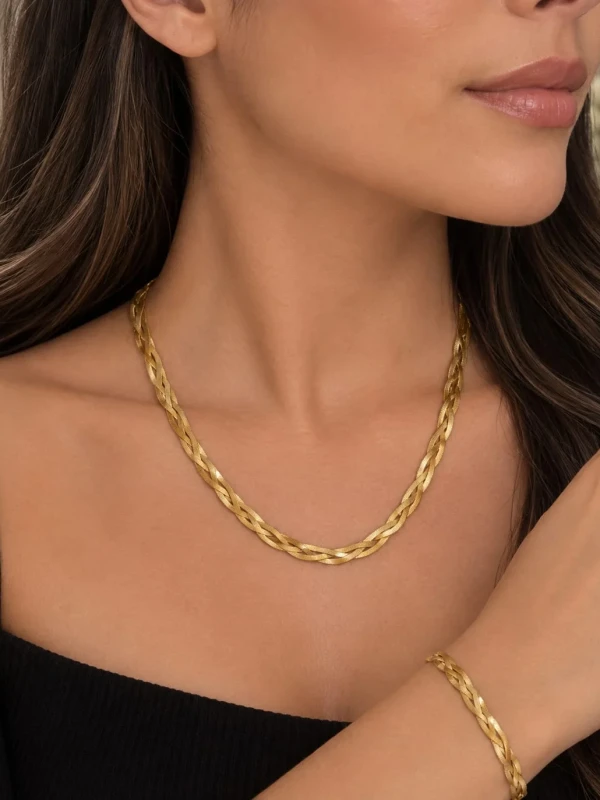✨️ Conjunto Colar e Pulseira 3 Fios em Aço Inox