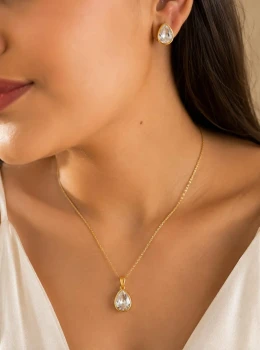 ✨️ Conjunto Colar e  Brincos Gota em Zircônia Banhado a Ouro 18K