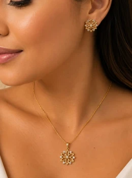 ✨️ Conjunto Brinco e Colar Flor de Lotus Banhado a Ouro 18K