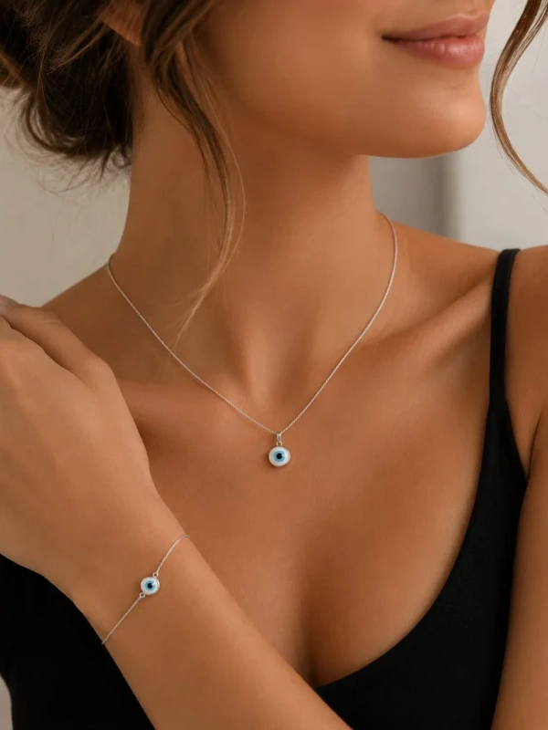 ✨️ Conjunto Colar e Pulseira Olho Grego Banhado a Prata 925