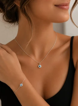 ✨️ Conjunto Colar e Pulseira Olho Grego Banhado a Prata 925