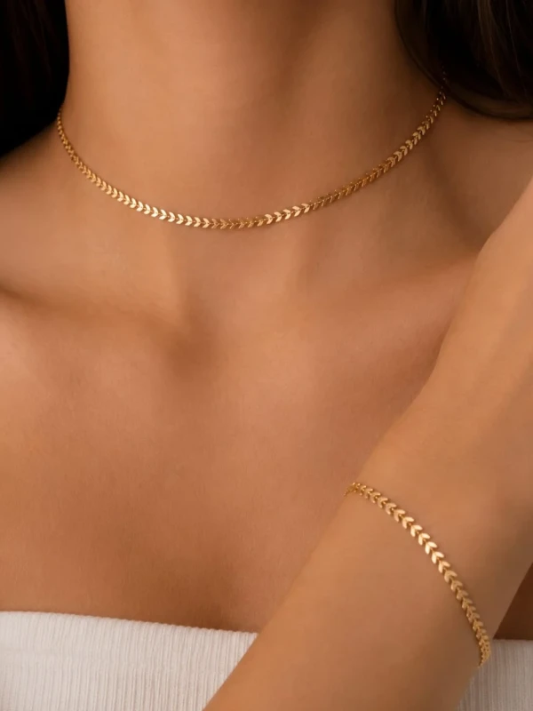 ✨️ Conjunto Colar e Pulseira Escama de Peixe Banhado a Ouro 18K