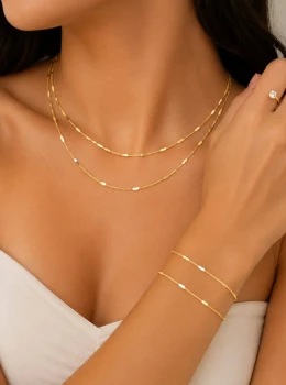 ✨️ Conjunto Colar e Pulseira de Lantejoulas em Formato de Coração Duplo Banhado a Prata 925 ou a Ouro 18K