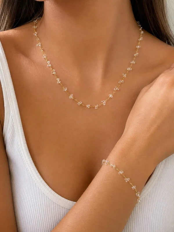 ✨️ Conjunto Colar e Pulseira Pedrinhas Zircônias Banhado a Ouro 18K