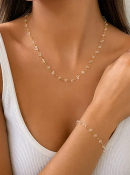 ✨️ Conjunto Colar e Pulseira Pedrinhas Zircônias Banhado a Ouro 18K
