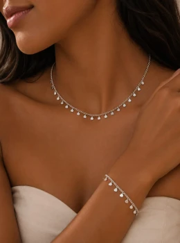 ✨️ Conjunto Colar e Pulseira Mini Corações Banhado a Prata 925 ou Ouro 18K