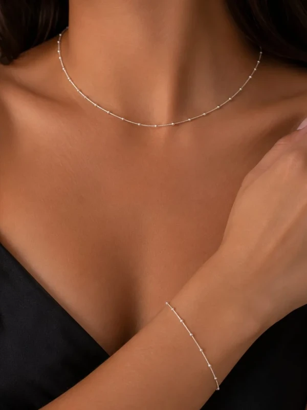 ✨️ Conjunto Colar e Pulseira Minibolinhas Banhado a Ouro 18K ou Prata 925
