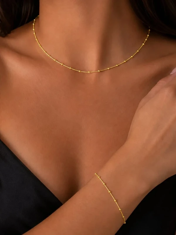 ✨️ Conjunto Colar e Pulseira Minibolinhas Banhado a Ouro 18K ou Prata 925