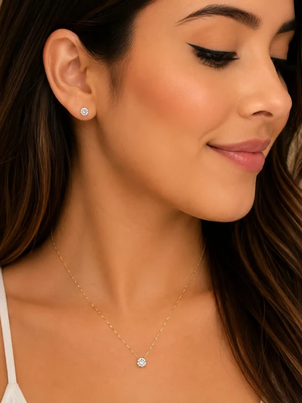 ✨️ Conjunto Colar e Brincos Ponto de Luz em Aço Inoxidável Dourado