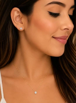 ✨️ Conjunto Colar e Brincos Ponto de Luz em Aço Inoxidável Dourado