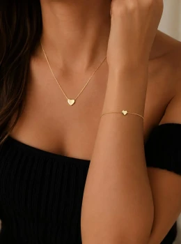 ✨️ Conjunto Colar e Pulseira Pingente de Coração Banhado a Ouro 18K ou Prata 925