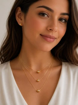 ✨️ Conjunto Brinco Esfera e Colar em Camadas com Pingentes Esferas Banhado a Ouro 18K