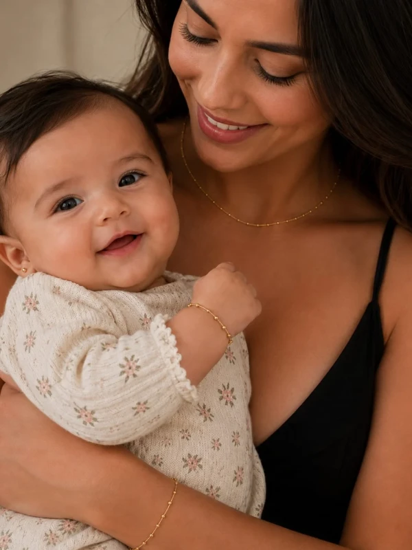 ✨️ Conjunto Mãe e Filha 4 Peças - Brinco / Pulseira Bebê e Colar / Pulseira Mãe - Banhado a Ouro 18K
