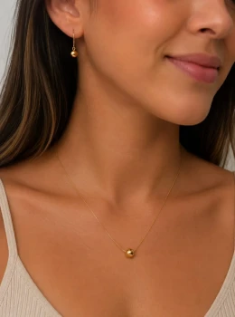 ✨️ Conjunto Colar e Brincos Argola Click Pingente Esfera Banhado a Ouro 18K