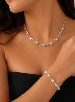 ✨️ Conjunto Colar e Pulseira Borboletas Cristal Banhado a Prata 925
