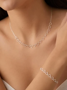 ✨️ Conjunto Colar e Pulseira Coração Banhado Prata 925