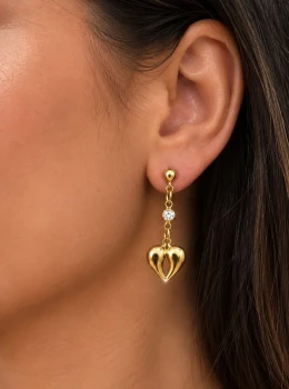 ✨️ Brinco Pingente de Coração com Zircônia Aço Inoxidável Dourado