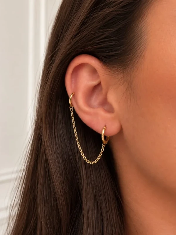 ✨️ Brinco Piercing Unilateral em Aço Inoxidável Dourado