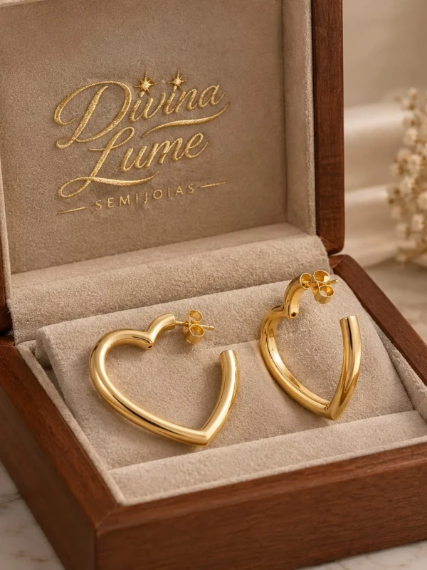 ✨️ Brinco Argola Coração em Aço Inoxidável Banhado a Ouro18K