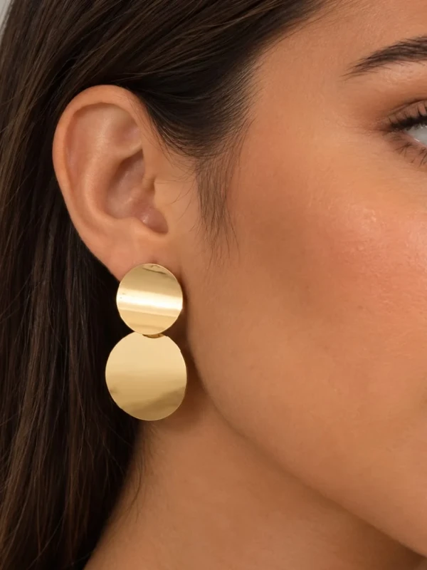 ✨️ Brinco Vintage Metálico Disco Banhado a Ouro 18k