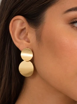 ✨️ Brinco Vintage Metálico Disco Banhado a Ouro 18k