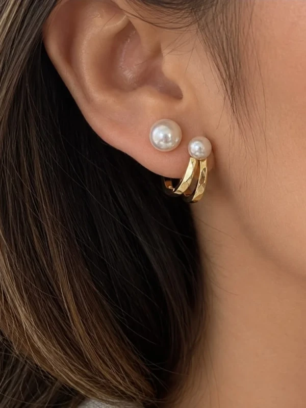 ✨️ Brinco Pérola Curvo Minimalista Banhado a Ouro 18K
