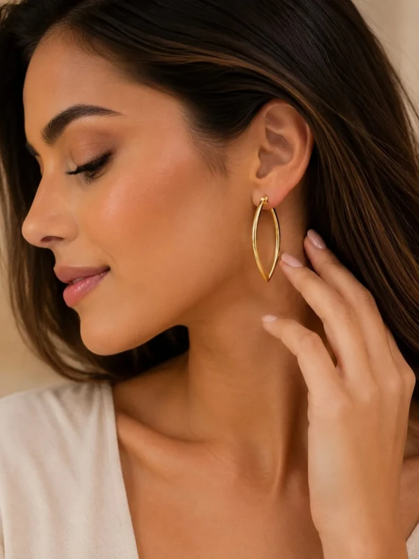 ✨️ Brinco Argola Gota Quina Banhado a Ouro 18K