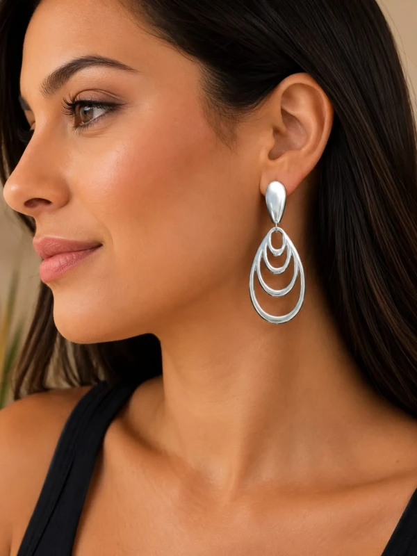 ✨️ Brinco Argola Oval Geométrico Orgânico Banhado a Prata 925