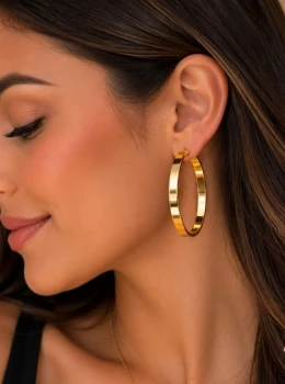 ✨️ Brinco Argola Redonda Chanfrada Banhada a Ouro 18K