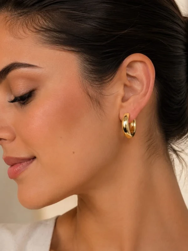✨️ Brinco Argola Redonda Grossa Banhada a Ouro 18K