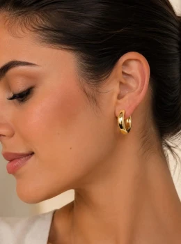 ✨️ Brinco Argola Redonda Grossa Banhada a Ouro 18K