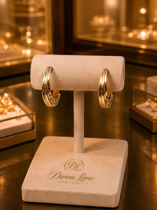 ✨️ Brinco Argola Tripla Aço Cirúrgico Inoxidável Dourado Antialérgico