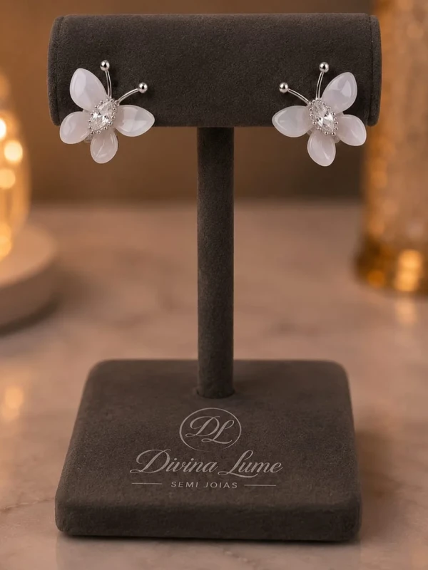✨️ Brinco Borboleta Madrepérola com Pedra Zircônia Banhado a Prata 925 ou Ouro 18K