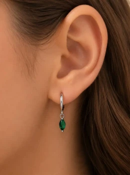 ✨️ Brinco Argola Click Pingente Zircônia Verde Banhado a Prata 925