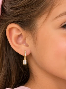 ✨️ Brinco Argola Click Cravejado e Pingente em Zircônia Rosa ou Cristal Banhado a Ouro18K
