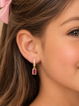 ✨️ Brinco Argola Click Cravejado e Pingente em Zircônia Rosa ou Cristal Banhado a Ouro18K