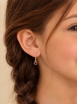 ✨️ Brinco Argola Click Pingente em Zircônia Rosa Banhado a Ouro18K